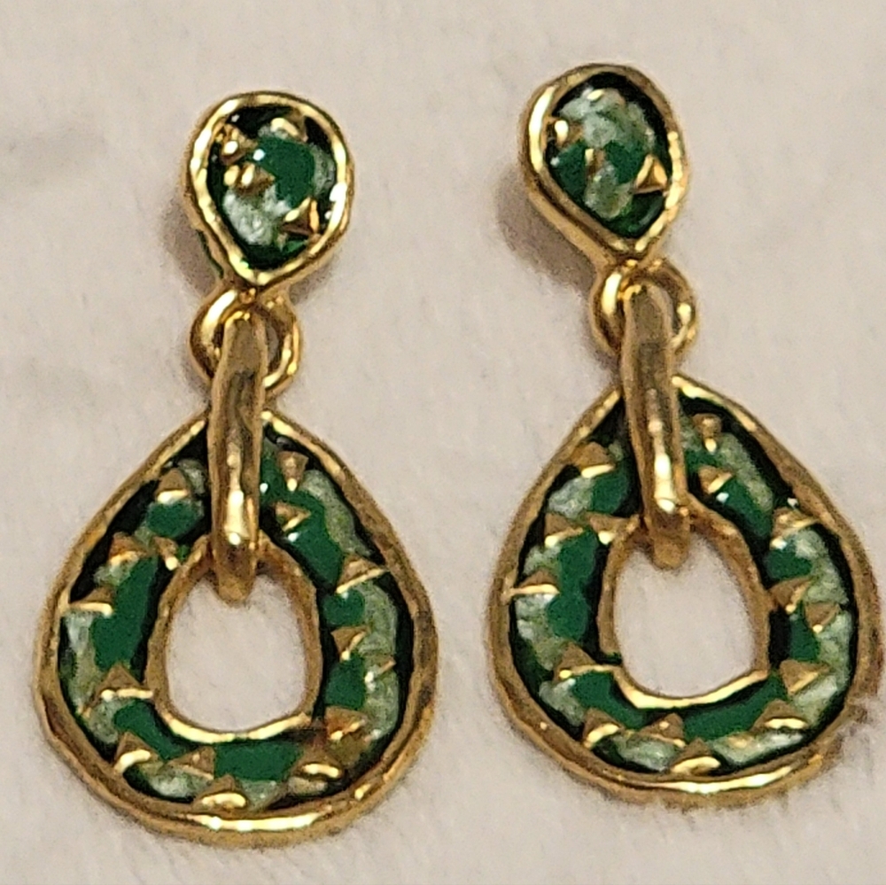Vintage Gold & Green Dangle Earrings